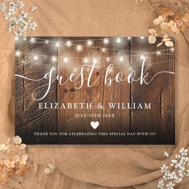 Livre D'or String Lights Rustic Barn Wood Wedding (String Lights Rustic Barn Wood Wedding Guest Book)
