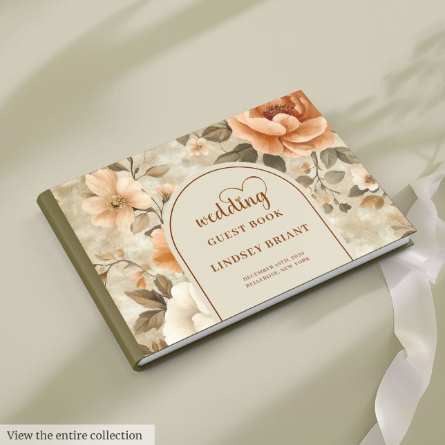 Livre D'or Stylish Boho Terra Cotta Ivory Sage Floral Wedding (Stylish Boho Terra Cotta Ivory Sage Floral Wedding Guest Book)