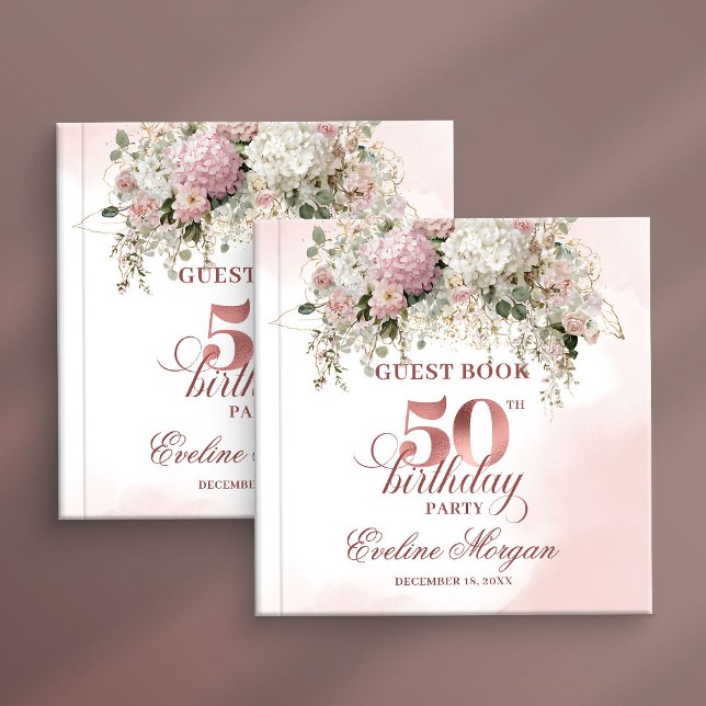 Livre D'or Stylish Rose Gold Blush Flowers 50th Birthday  (Stylish Rose Gold Blush Flowers 50th Birthday Party Guest Book

)