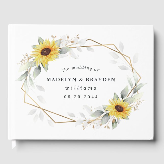 Livre D'or Sunflower Elegant Rustique Mariage d'or géométriqu (Recto)