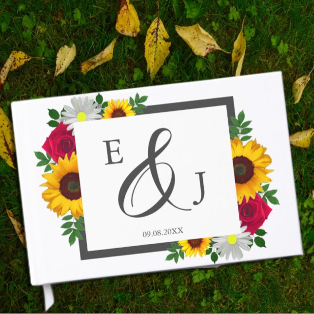 Livre D'or Sunflower Rose Daisy Automne Floral Mariage (Créateur téléchargé)