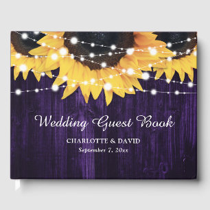 Livre D'or Sunflower Wood String Lumières Mariage violet