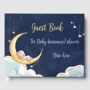 Livre D'or Sur la lune Bébé Baby shower à thème céleste