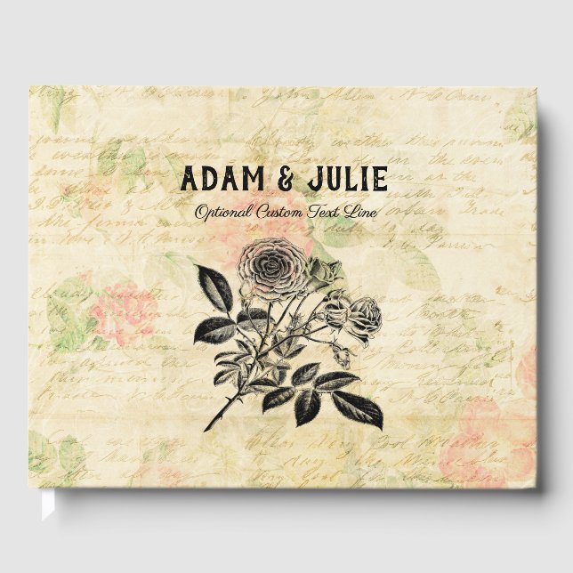 Livre d'or sur le Mariage vintage Rose (Recto)