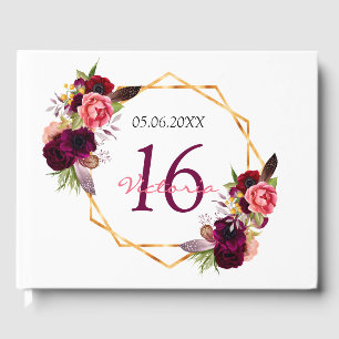 Livre D'or Sweet 16 blanc bordeaux géométrique