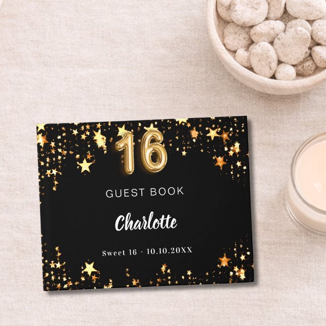 Livre D'or Sweet 16 étoiles d'or noir (Créateur téléchargé)