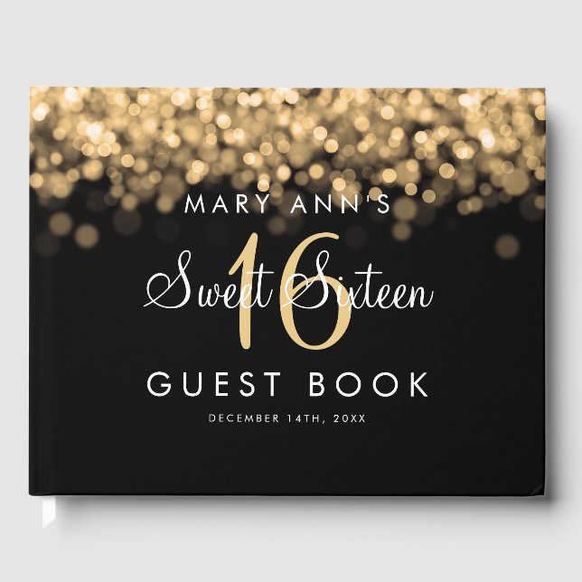Livre D'or Sweet 16 Guestbook Party Chimmering Gold Lights (Recto)