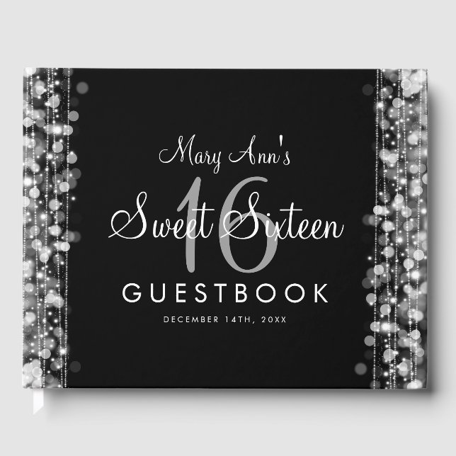 Livre D'or Sweet 16 Guestbook Party étincelles Argent (Recto)