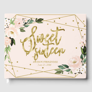 Livre d'or Sweet 16 papier doré floral rose blush
