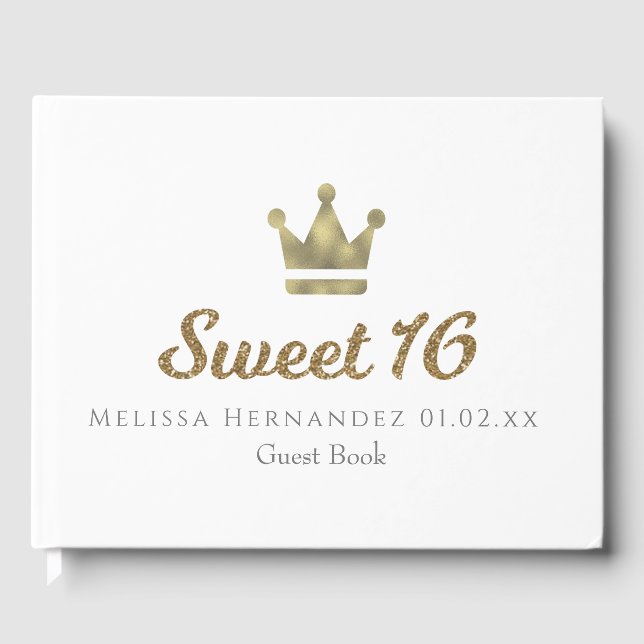 Livre D'or Sweet 16 Parties scintillant Gold Couronne Princes (Recto)