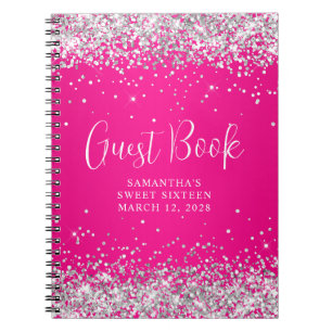 Livre d'or Sweet 16 rose pailleté argent