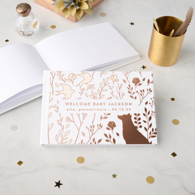 Livre D'or Sweet Botanical Wildlife Print Baby shower Bienven (Recto ouvert)