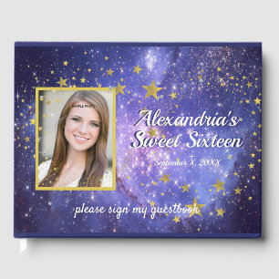 Livre D'or Sweet Sixteen, Bleu, Étoiles Dorées, Galaxie Étinc