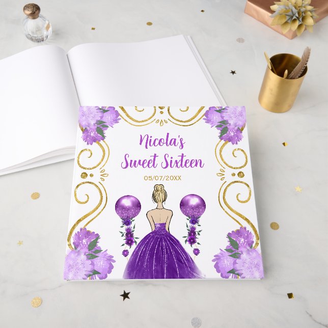 Livre D'or Sweet Sixteen Blonde Princess in Purple (Recto ouvert)