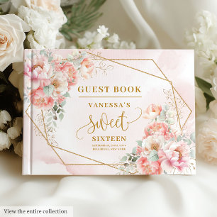 Livre D'or Sweet sixteen des pivoines en or rose pâle de Boho