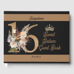 Livre D'or Sweet sixteen personnalisé Noir Floral Numéro Desi