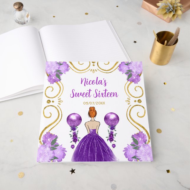 Livre D'or Sweet Sixteen Red Hair Princess in Purple (Recto ouvert)