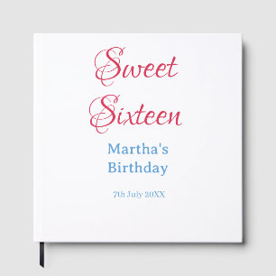 Livre D'or Sweet Sixteen rose nom date calligraphie boho bleu