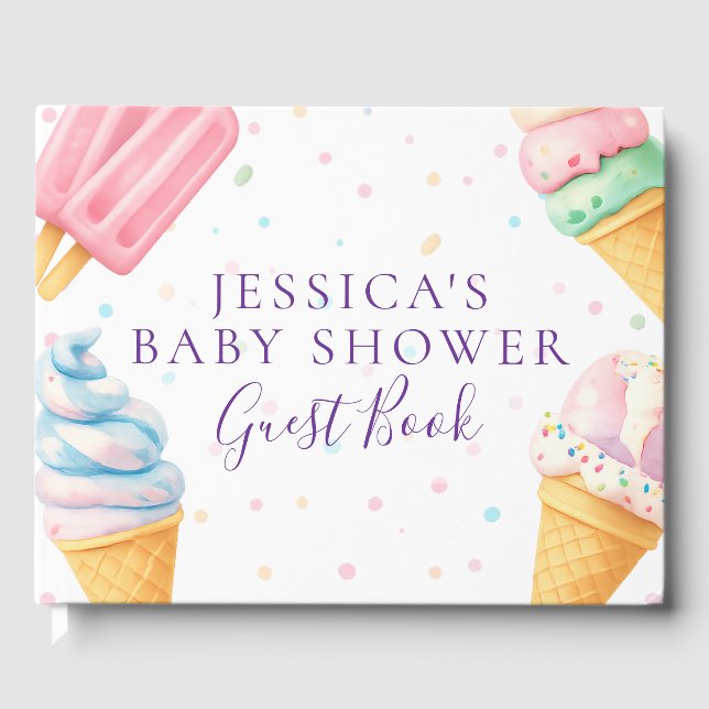 Livre D'or Sweet Treat Ice Cream Pastel Baby Shower Guest Boo (Recto)