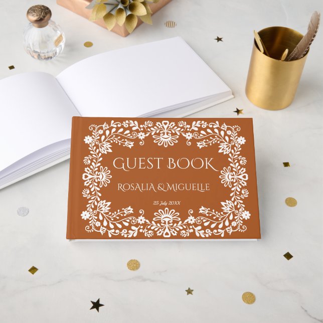 Livre D'or Talavera terracotta vintage Mexican wedding (Recto ouvert)