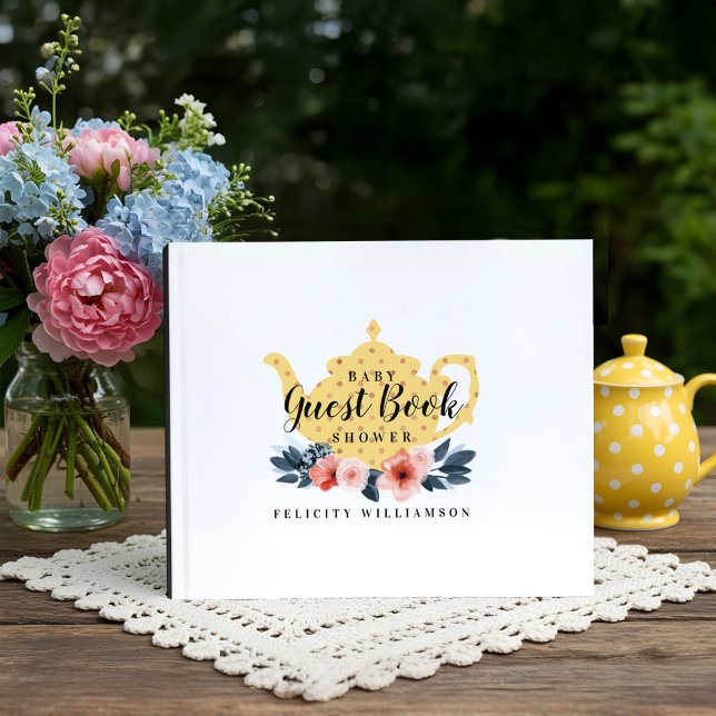 Livre D'or Tea Pot & Floral Tea Party Baby shower Jaune (Tea Pot & Floral Tea Party Yellow Baby Shower Guest Book)