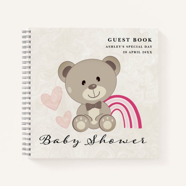 Livre d'or Teddy Bear Baby shower (rose) (Devant)