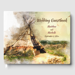 Livre D'or Teepee Tribal Personnalisé Aquarelle Tipi Mariage