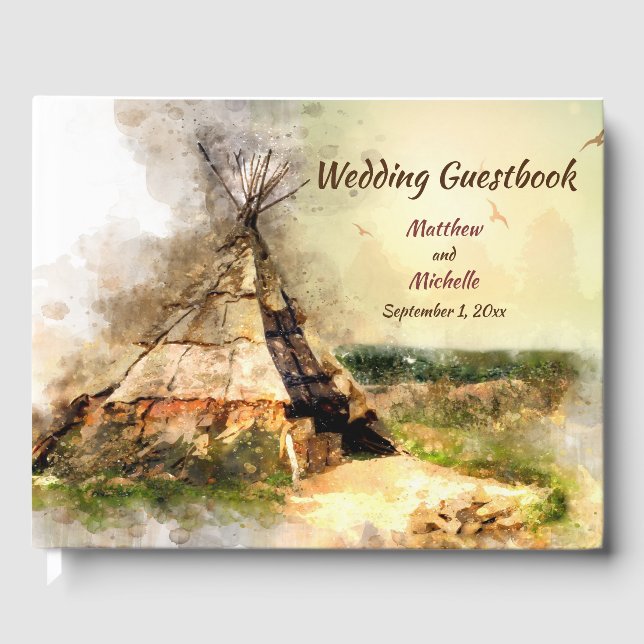 Livre D'or Teepee Tribal Personnalisé Aquarelle Tipi Mariage (Recto)