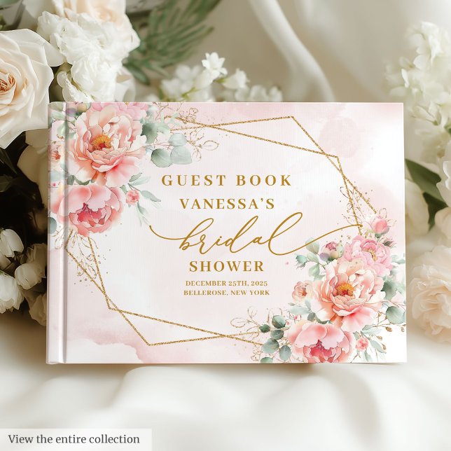 Livre D'or Tendance Bohème Rose Doré Floral Fête de Mariage (Trendy Boho Blush Pink Gold Floral Bridal Shower Guest Book)