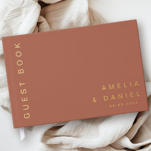 Livre D'or Teracotta moderne brun nom de mariage date feuille