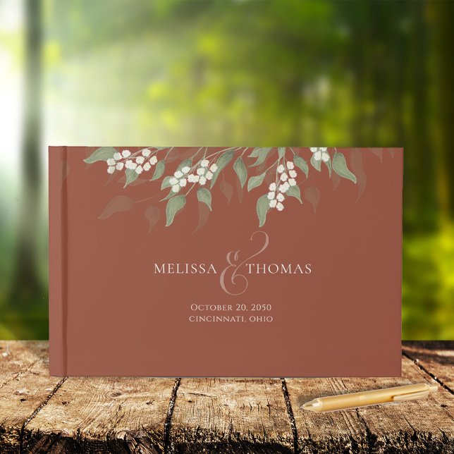 Livre D'or Terracotta Mariage élégant Floral Custom (Terracotta greenery wedding guest book)