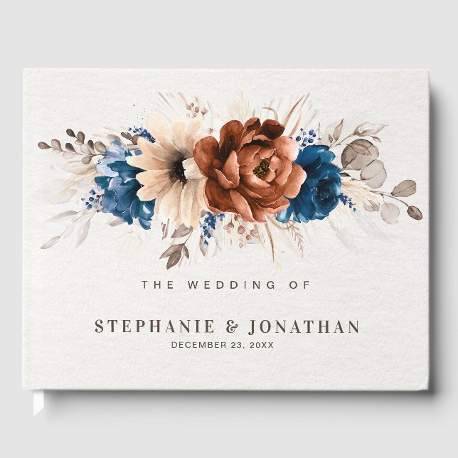 Livre D'or Terracotta Marine Bleu Pampas Grass Mariage rustiq (Recto)