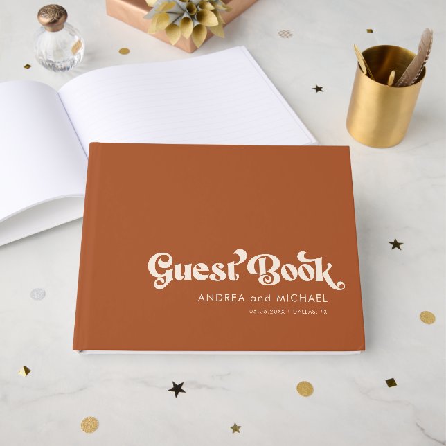 Livre D'or Terracotta Retro Typographie Whimsical les années  (Recto ouvert)