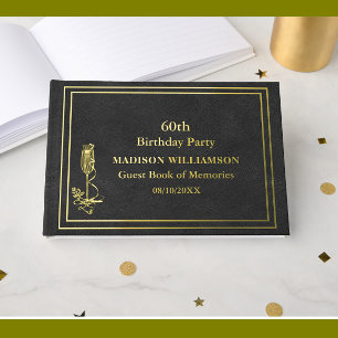 Livre D'or Texture en cuir noir fête d'anniversaire Gold Foil