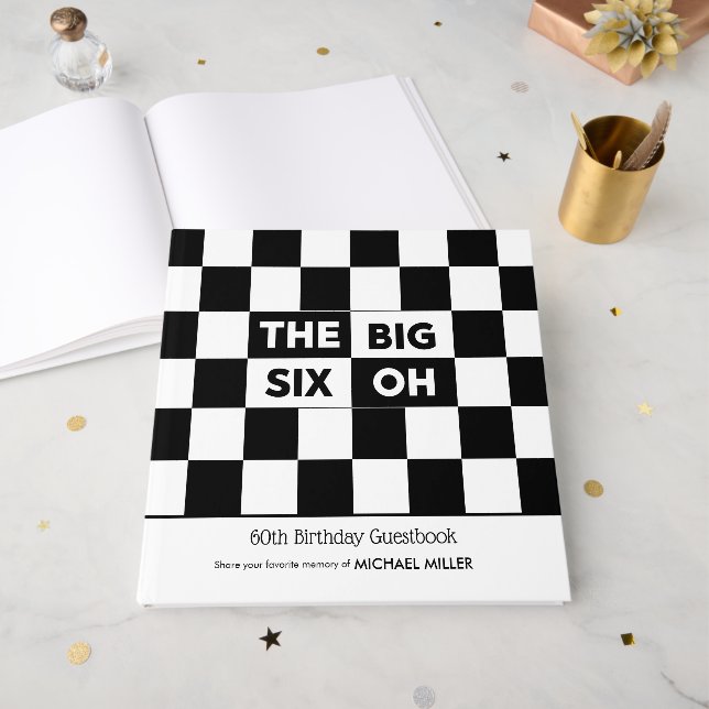 Livre D'or The Big Six Oh Black White Checkered 60th Birthday (Recto ouvert)