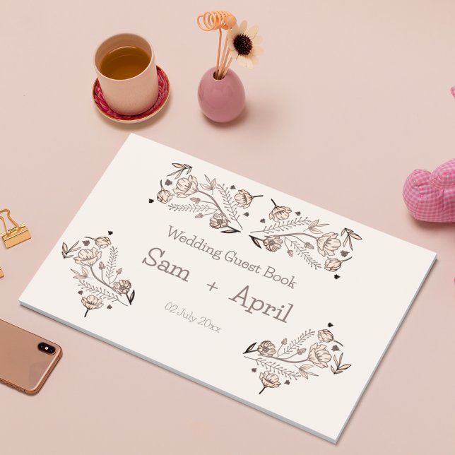 Livre D'or Thème Brown Floral Mariage (simple and ethnic theme Guest book)