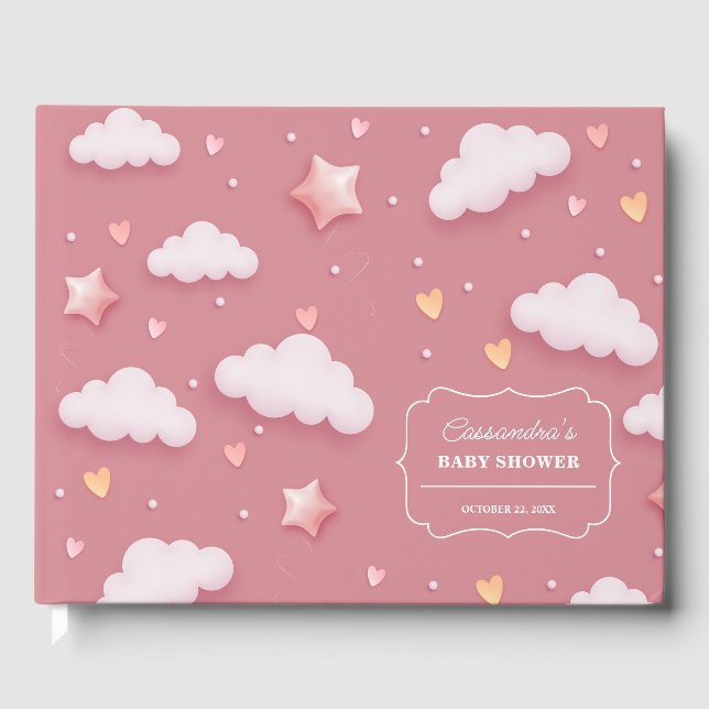 Livre D'or Thème Cloud tendance Dusty Baby shower rose (Recto)
