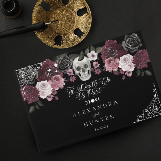 Livre D'or Til Death Aquarelle Crâne Rose Mariage gothique (Til Death Watercolor Skull Rose Gothic Wedding Guest Book)