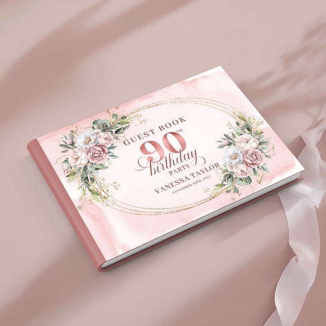 Livre D'or Timeless Dusty Pink Gold Greenery 90th Birthday  (Timeless Dusty Pink Gold Greenery 90th Birthday Guest Book

)