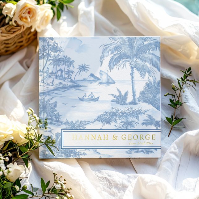 Livre D'or Toile Bleu Coastal Mariage Gold Foil Luxe (Créateur téléchargé)
