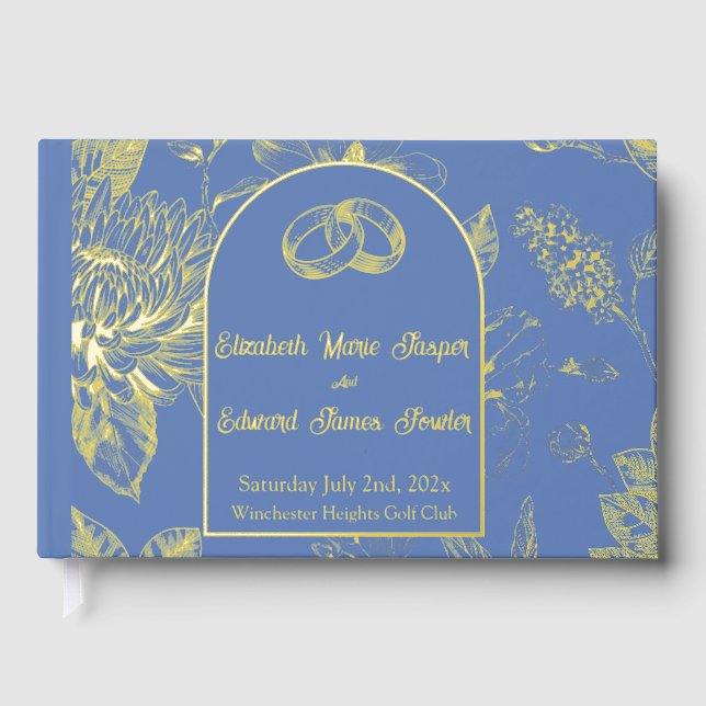 Livre D'or Toile Florale Bleu Français Riche Floral (Recto)