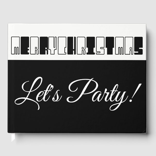 Livre D'or Touches de piano de Noël Typographie noir et blanc (Recto)