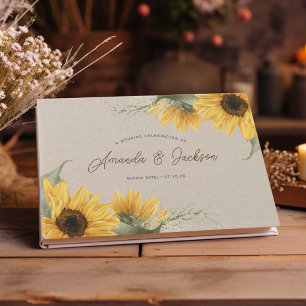 Livre D'or Tournesol beige rustique mariage élégant