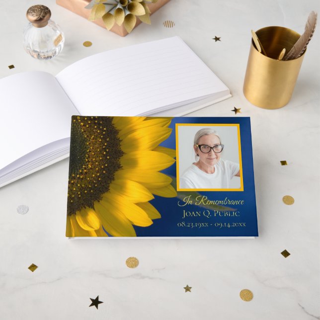 Livre D'or Tournesol Jaune en bleu Célébration de la vie (Recto ouvert)