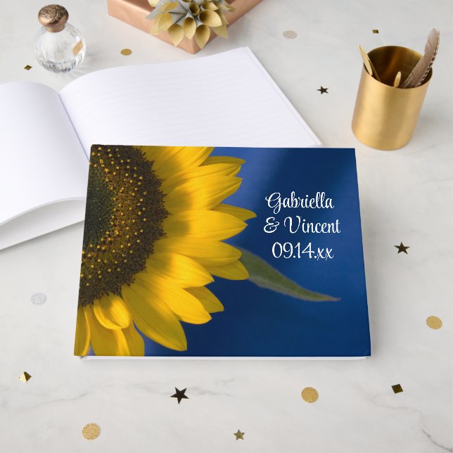 Livre D'or Tournesol jaune sur Mariage bleu (Recto ouvert)