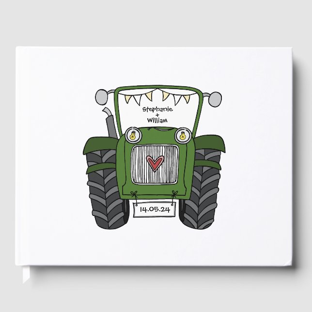 Livre D'or Tracteur vert personnalisé Mariage de ferme (Recto)