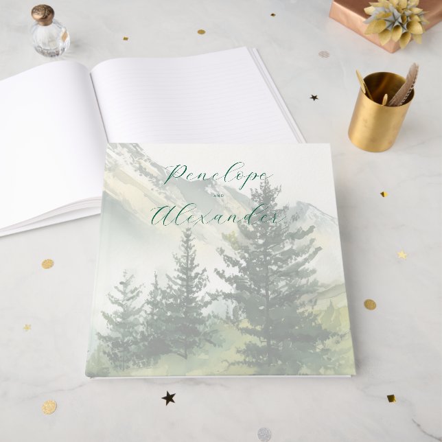 Livre D'or Tranquil Green Watercolor Forest (Recto ouvert)