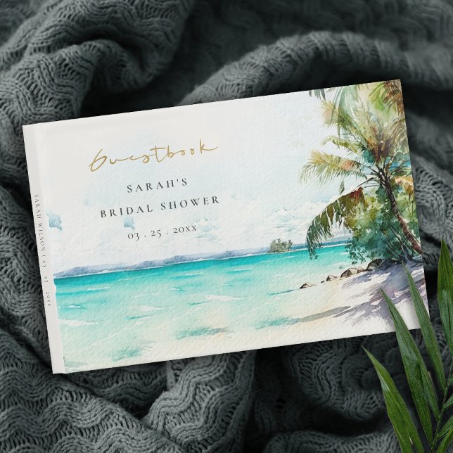 Livre D'or Tropical Plage Aquarelle Palmiers Shower de Mariée (Créateur téléchargé)