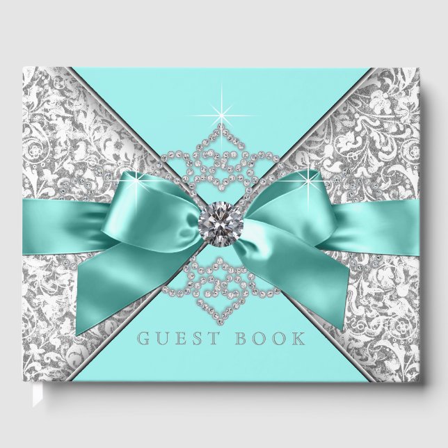 Livre D'or Turquoise Blue Silver Anniversaire Fête Mariage Li (Recto)