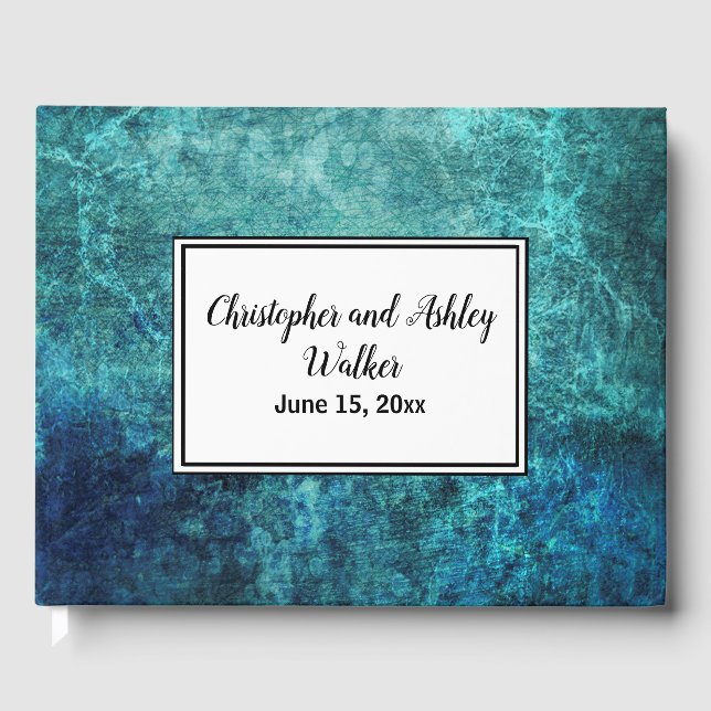 Livre D'or Turquoise Marine Blue Grunge Aquarelle Mariage Liv (Recto)